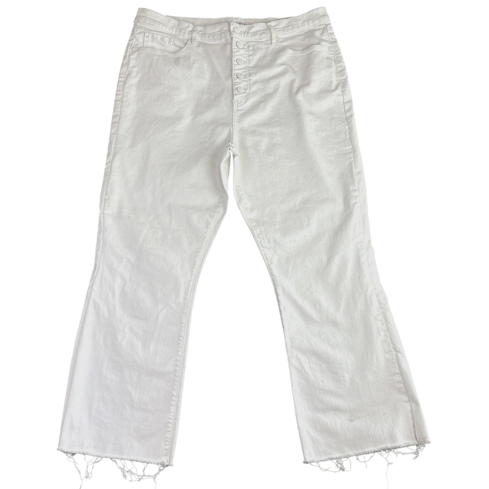 Loft Jeans Women's 16 The Kick Crop Raw Hem‎ White Stretch Flare Button Fly Chic